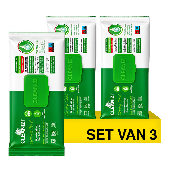 Aanbieding: Cleanizi Schoonmaakdoekjes Witte Zeep Extra Dik (3 verpakkingen à 100 stuks) SCL01010 - 1