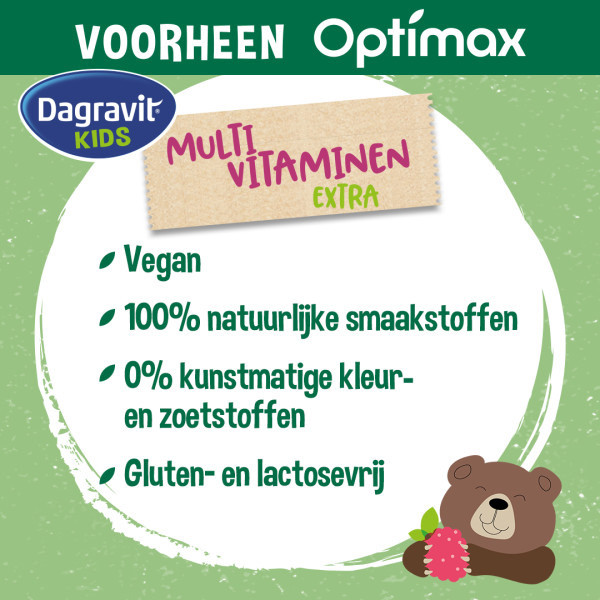 Dagravit Natural Kids Extra Multivitaminen Framboos Kauwtabletten (60 stuks) SDA00051 - 3