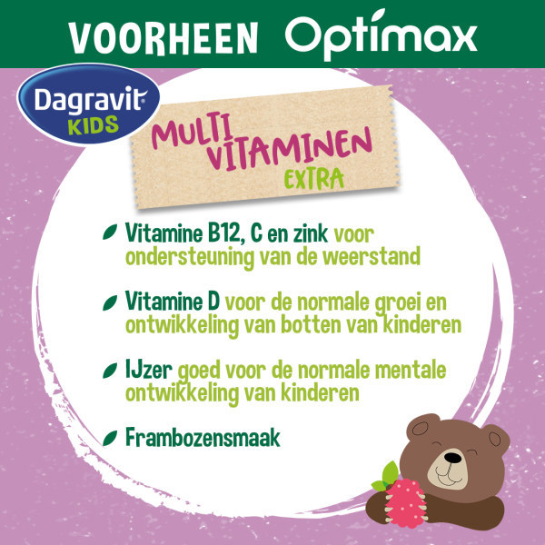 Dagravit Natural Kids Extra Multivitaminen Framboos Kauwtabletten (60 stuks) SDA00051 - 4