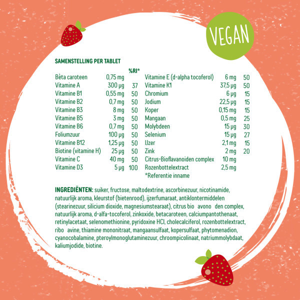 Dagravit Natural Kids Multivitaminen Aardbei Kauwtabletten (60 stuks) SDA00052 - 6