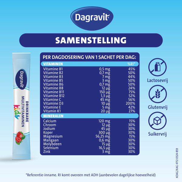 Dagravit Start Multivitaminen Kids Aardbei Sachets (30 stuks) SDA00062 - 5