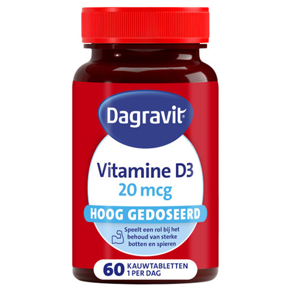 Dagravit Vitamine D3 20 mcg Kauwtabletten Hooggedoseerd (60 stuks) SDA00059 - 1
