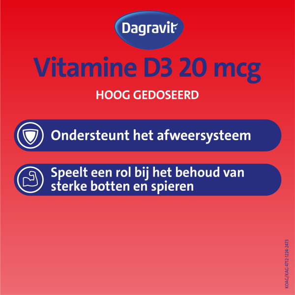 Dagravit Vitamine D3 20 mcg Kauwtabletten Hooggedoseerd (60 stuks) SDA00059 - 2