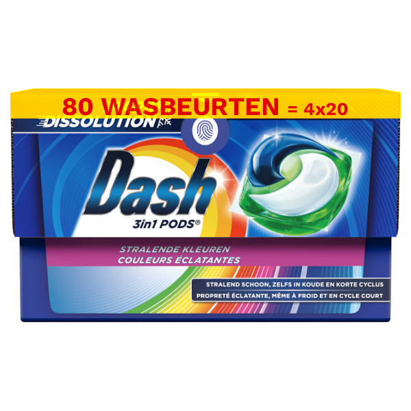 Dash Aanbieding: Dash 3-in-1 Pods Stralende Kleuren (4 dozen - 80  wasbeurten)  SDA05059 - 1