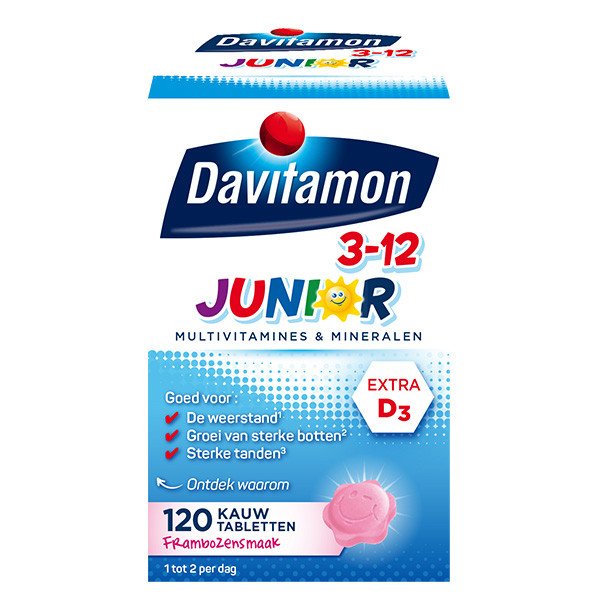 Davitamon junior kauwvitamines framboos (120 stuks)  SDA00024 - 1