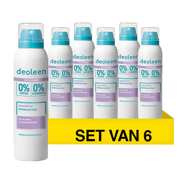 Deoleen Aanbieding: Deoleen Deodorant Spray Aerosol Sensitive 0% (6 stuks - 150 ml)  SDE01180 - 1