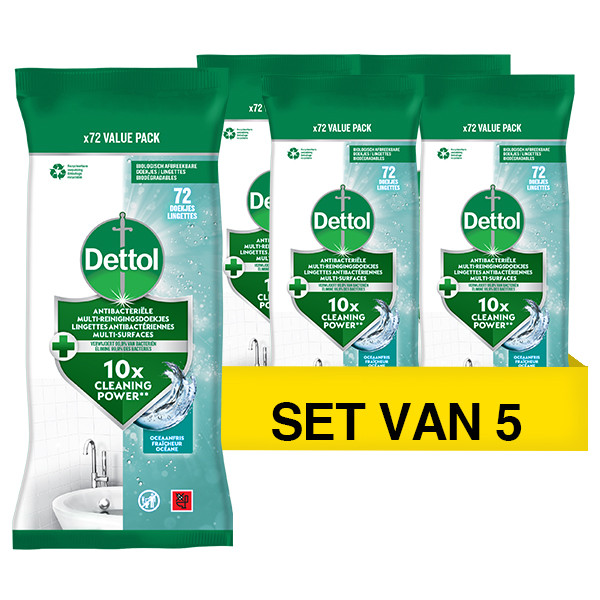 Dettol Aanbieding: Dettol Desinfecterende Schoonmaakdoekjes Ocean (5 vepakkingen - 360 doekjes)  SDE01140 - 1