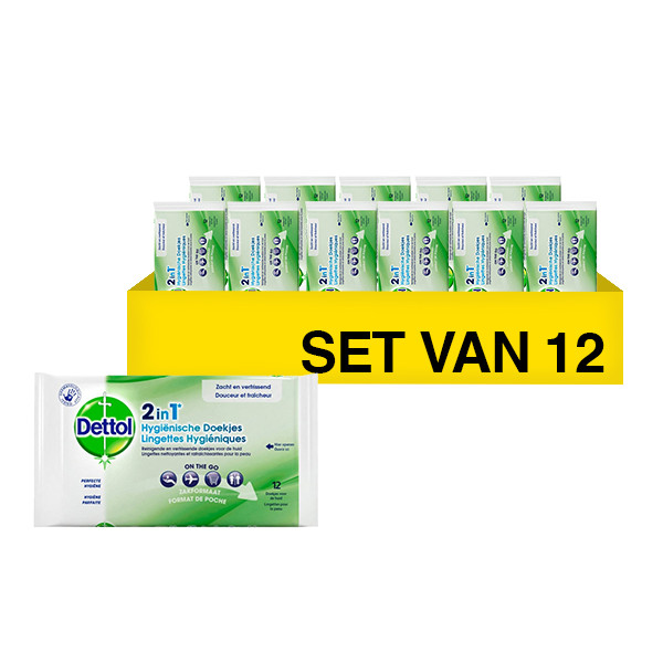 Aanbieding: Dettol hygiënische doekjes 2-in-1 (12 verpakkingen à 12 stuks) SDE00082 - 1