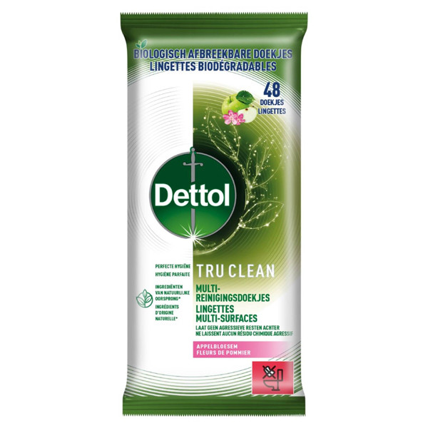 Dettol Reinigingsdoekjes Bio Afbreekbaar Tru Clean Appelbloesem (48 doekjes)  SDE01087 - 1