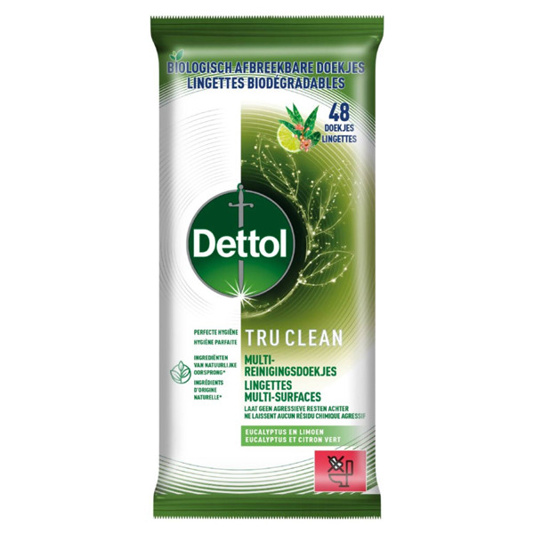 Dettol Reinigingsdoekjes Bio Afbreekbaar Tru Clean Eucalyptus & Lime (48 doekjes)  SDE01085 - 1