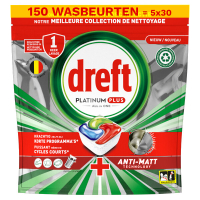 Dreft Aanbieding: Dreft All-in-One Platinum Plus Vaatwastabletten Original (5 zakken - 150 vaatwasbeurten)  SDR06288