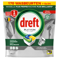 Dreft Aanbieding: Dreft All-in-One Platinum Vaatwastabletten Lemon (5 zakken - 170 vaatwasbeurten)  SDR06280