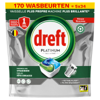 Dreft Aanbieding: Dreft All-in-One Platinum Vaatwastabletten Original (5 zakken - 170 vaatwasbeurten)  SDR06278