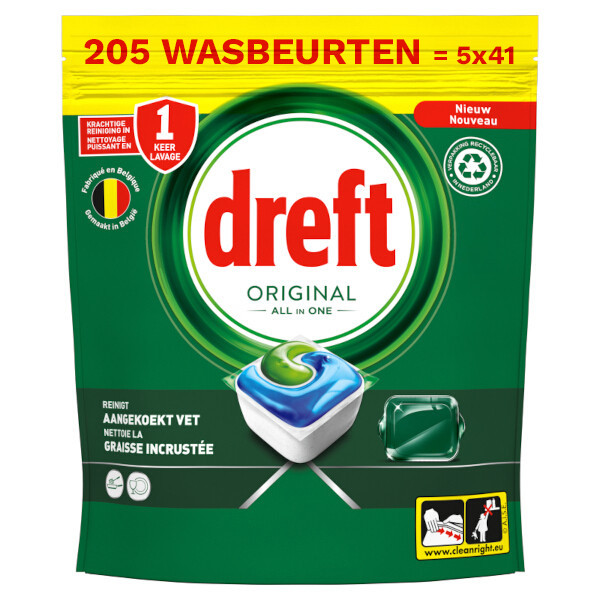 Dreft Aanbieding: Dreft All-in-One Vaatwastabletten Original (5 zakken - 205 vaatwasbeurten)  SDR06276 - 1