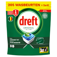 Dreft Aanbieding: Dreft All-in-One Vaatwastabletten Original (5 zakken - 205 vaatwasbeurten)  SDR06276