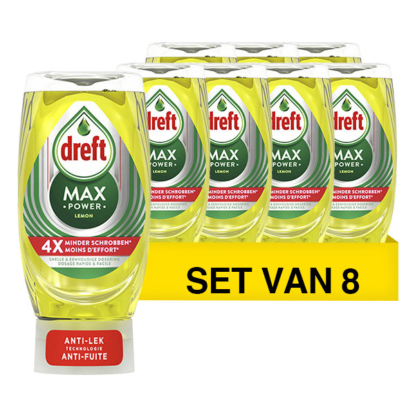 Dreft Aanbieding: Dreft Max Power Afwasmiddel Lemon (8 flessen - 370 ml)  SDR05181 - 1