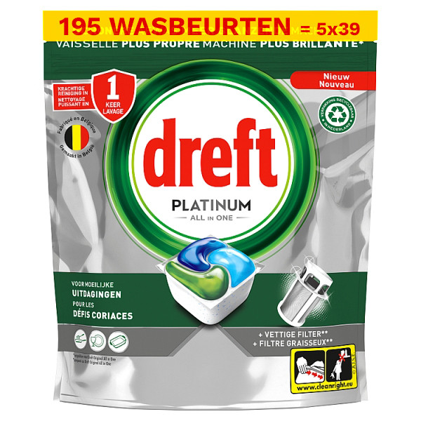 Aanbieding: Dreft Platinum All-in-One Original Vaatwastabletten  (5 verpakkingen - 195 vaatwastabletten) SDR06466 - 1