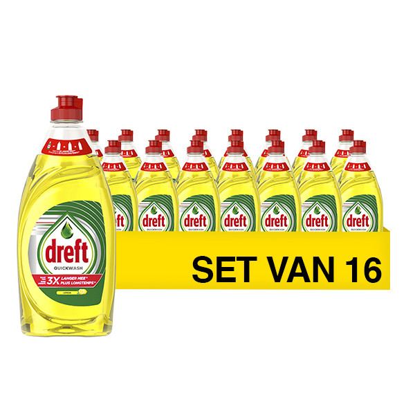 Aanbieding: Dreft Quickwash Afwasmiddel Lemon (16 flessen - 520 ml) SDR09352 - 1