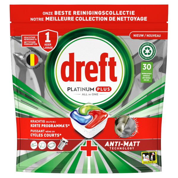 Dreft All-in-One Platinum Plus Anti-Matt Vaatwastabletten Original (30 vaatwasbeurten) SDR06287 - 1