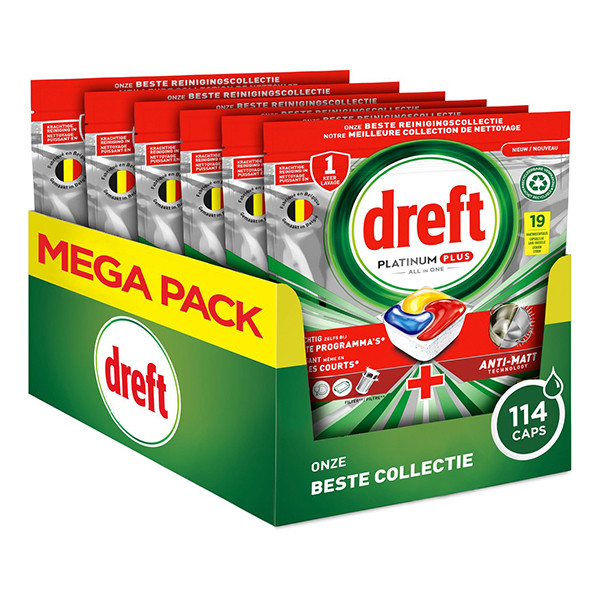 Dreft All-in-One Platinum Plus Vaatwastabletten Anti-Matt Lemon Voordeelverpakking (114 vaatwasbeurten) SDR07393 - 1