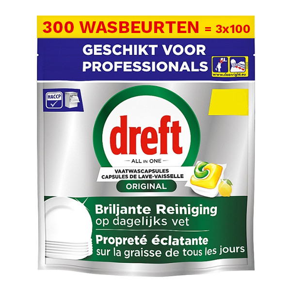 Aanbieding: Dreft Professional All-in-One Original Vaatwastabletten Lemon (3 zakken - 300 vaatwasbeurten) SDR08728 - 1