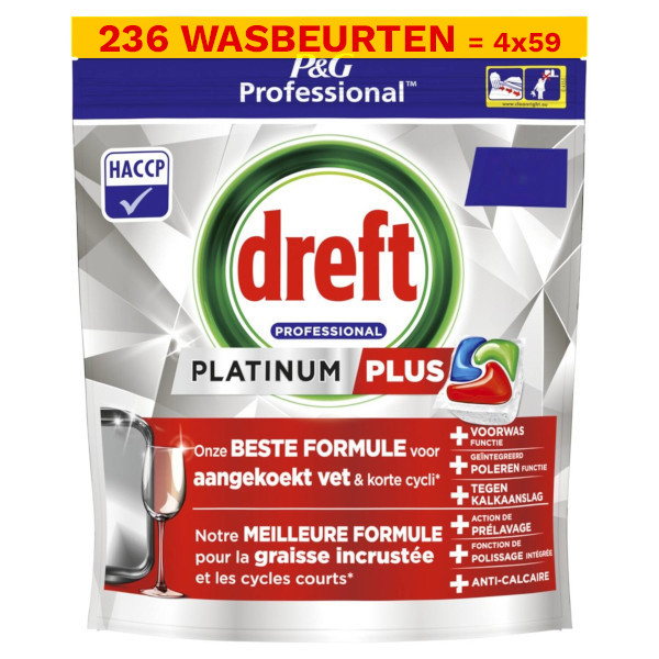 Dreft Professional Aanbieding: Dreft Professional All-in-One Platinum+ Vaatwastabletten Regular (4 zakken - 236 vaatwasbeurten)  SDR06225 - 1
