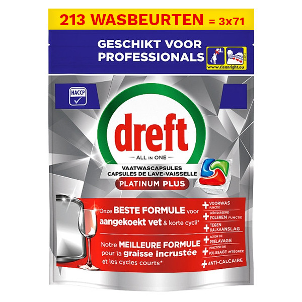 Aanbieding: Dreft Professional All-in-One Platinum Plus Vaatwastabletten (3 zakken - 213 vaatwasbeurten) SDR08734 - 1