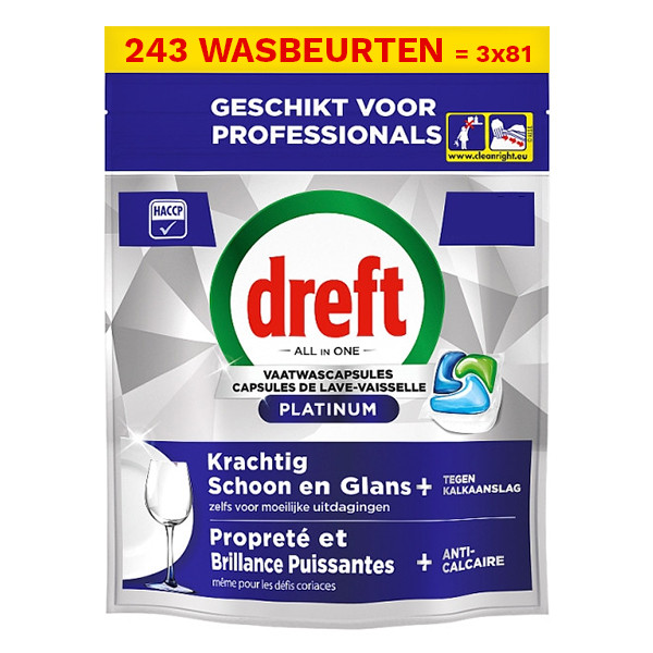 Aanbieding: Dreft Professional All-in-One Platinum Vaatwastabletten (3 zakken - 243 vaatwasbeurten) SDR08730 - 1