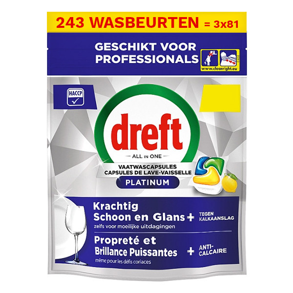 Aanbieding: Dreft Professional All-in-One Platinum Vaatwastabletten Citroen (3 zakken - 243 vaatwasbeurten) SDR08732 - 1