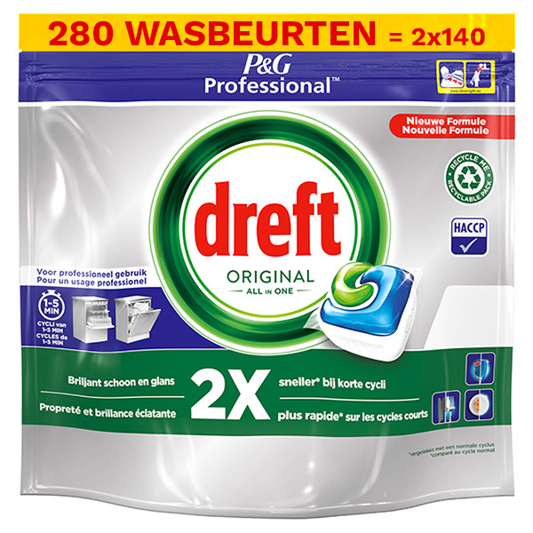 Dreft Professional Aanbieding: Dreft Professional Original All-In-One Vaatwastabletten Regular (2 zakken - 280 vaatwasbeurten)  SDR06290 - 1