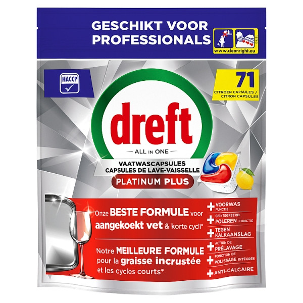 Dreft Professional All-in-One Platinum Plus Lemon Vaatwastabletten (71 vaatwasbeurten) SDR08735 - 1