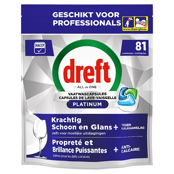 Dreft Professional All-in-One Platinum Vaatwastabletten Regular (81 vaatwasbeurten) SDR08729 - 1