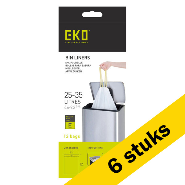 Aanbieding: 6x EKO vuilniszakken met trekband type E 25-35 liter (12 zakken) SEK00159 - 1