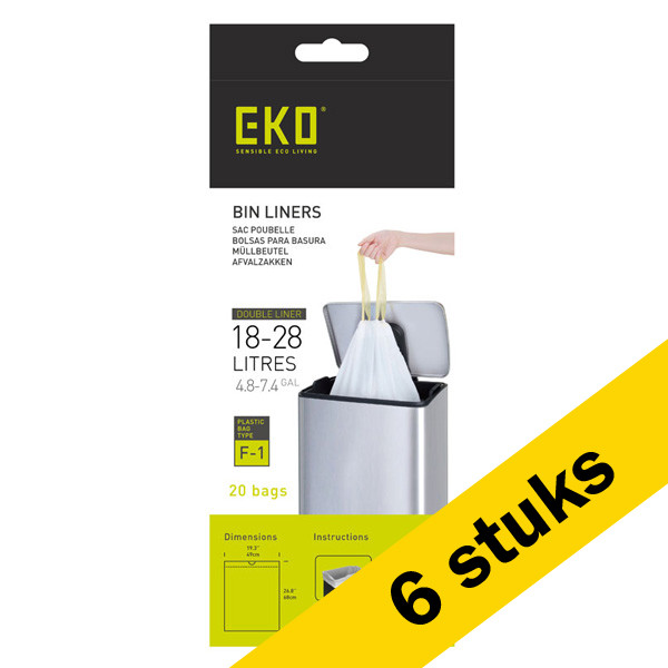 EKO Aanbieding: 6x EKO vuilniszakken met trekband type F1 18-30 liter (20 zakken)  SEK00163 - 1