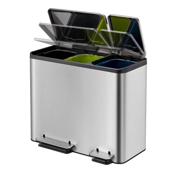EKO EcoCasa trio pedaalemmer (3 x 15 liter, mat RVS) SEK00072 - 2