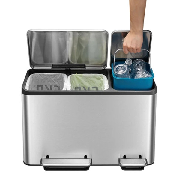 EKO EcoCasa trio pedaalemmer (3 x 15 liter, mat RVS) SEK00072 - 4