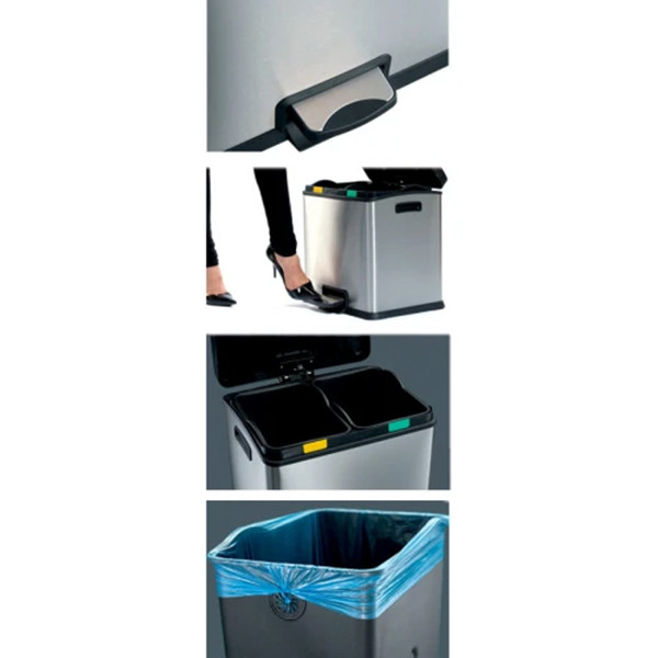 EKO Recycle Rejoice duo pedaalemmer (2 x 12 liter, mat RVS) SEK00031 - 5