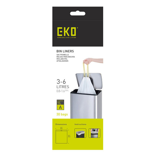 EKO Vuilniszakken met trekband 3-6 liter | EKO type A | 30 stuks | Wit  SEK00150 - 1