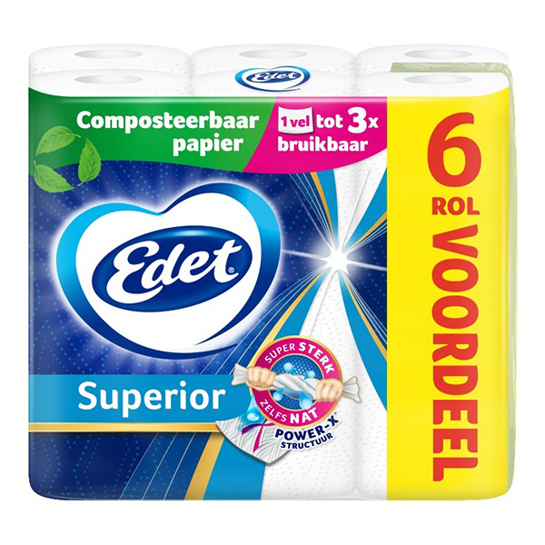 Edet Superior Keukenpapier | Composteerbaar | 6 rollen | 3-laags SED00038 - 1