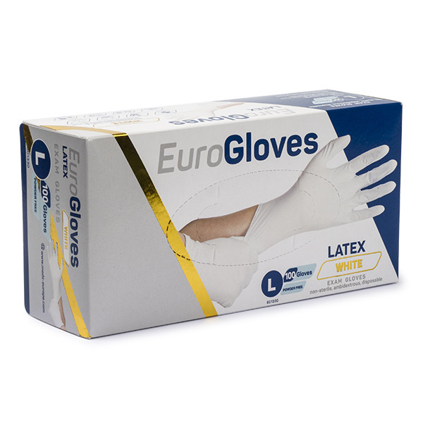Eurogloves Latex handschoen maat L poedervrij (Eurogloves, wit, 100 stuks)  SME00046 - 1