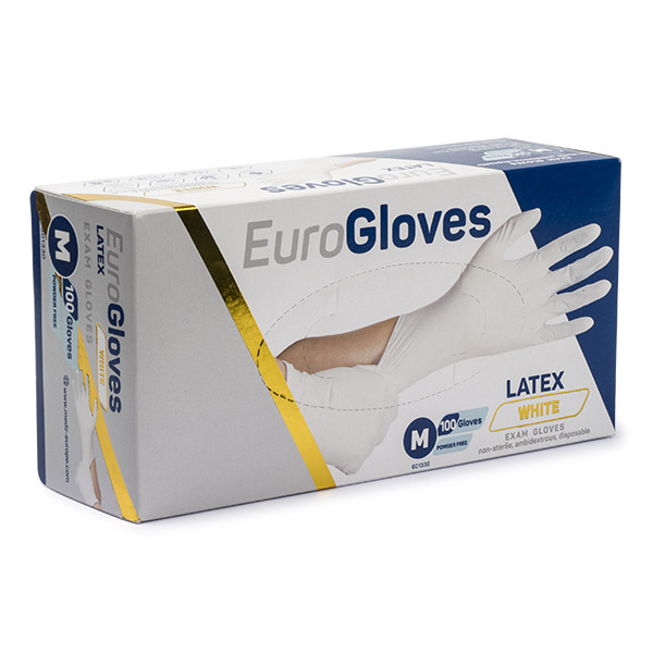 Eurogloves Latex handschoen maat M poedervrij (Eurogloves, wit, 100 stuks)  SME00041 - 1