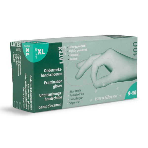 Eurogloves Latex handschoen maat XL gepoederd (Eurogloves, wit, 100 stuks)  SME00052 - 1
