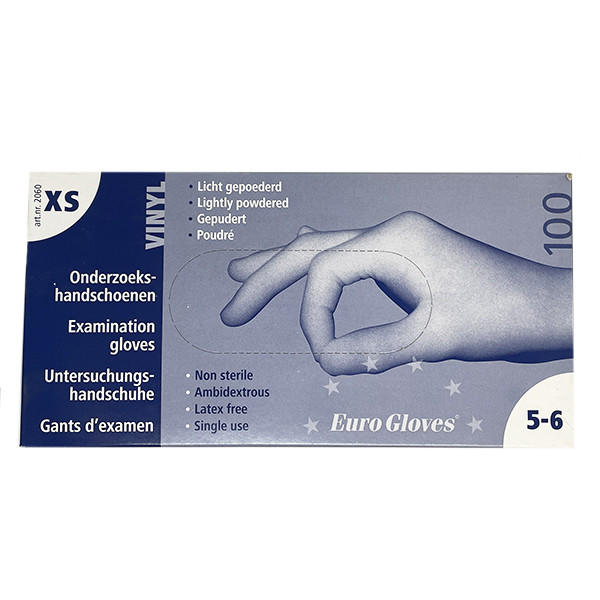 Eurogloves Vinyl handschoen maat XS gepoederd (Eurogloves, wit, 100 stuks)  SME00105 - 1