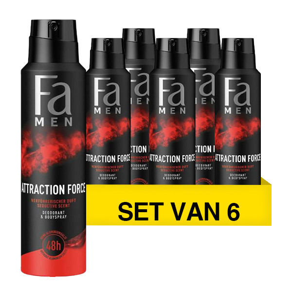 Fa Aanbieding: Fa Men Deodorant Spray Attraction Force (6 flessen - 150 ml)  SFA06219 - 1