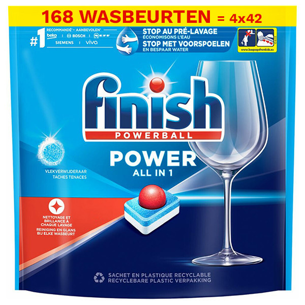 Finish Aanbieding: Finish Power All-in-1 vaatwastabletten met vlekverwijderaar (4 zakken - 168 stuks)  SFI01075 - 1