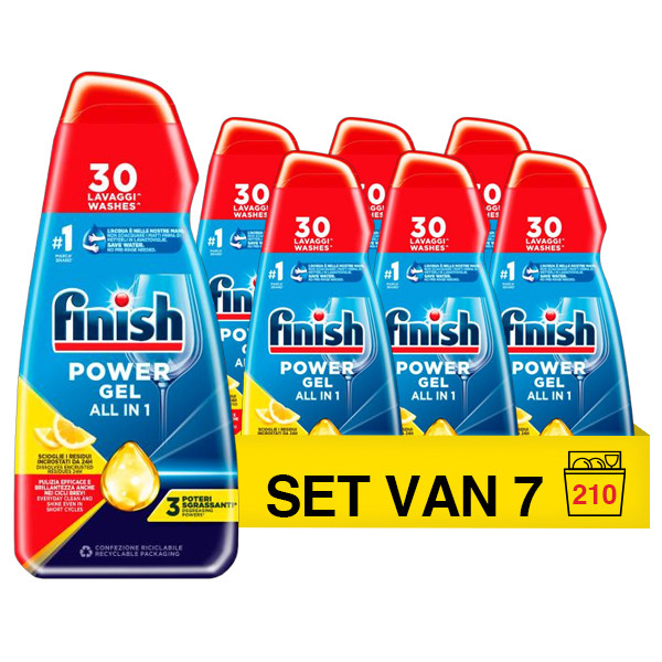 Finish Aanbieding: Finish Power Gel Lemon Vaatwasmiddel 600 ml (7 flessen - 210 vaatwasbeurten)  SFI01161 - 1