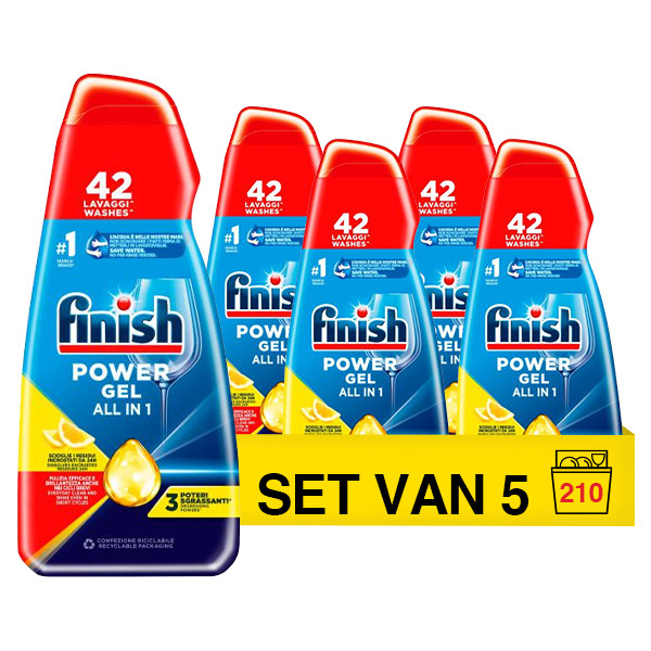 Aanbieding: Finish Power Gel Max Lemon Vaatwasmiddel 940 ml (5 flessen -  210 vaatwasbeurten) SFI01169 - 1