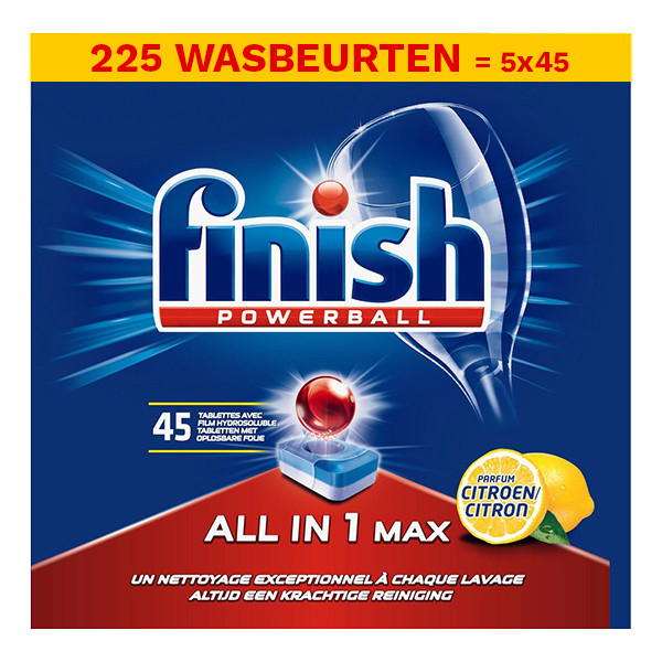 Aanbieding: Finish Powerball All-in-1-Max Vaatwastabletten Lemon (5 dozen - 225 + 5 gratis vaatwasbeurten) SFI00067 - 1