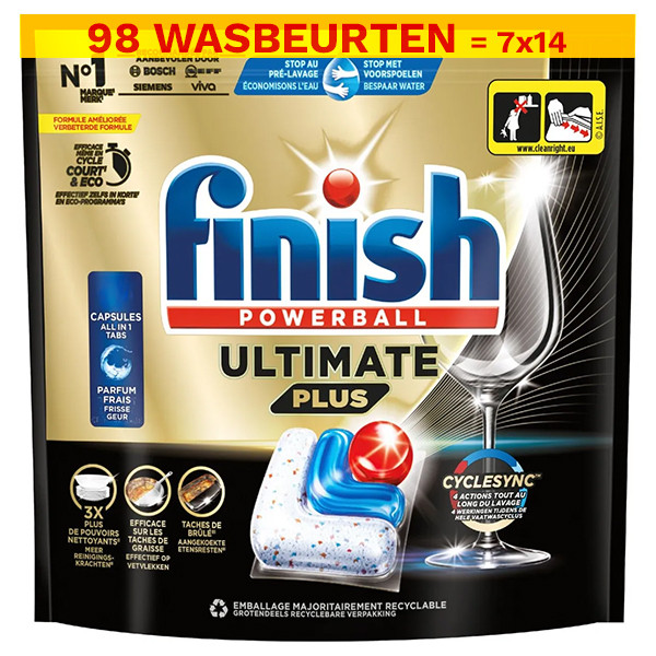 Finish Aanbieding: Finish Ultimate+ Vaatwastabletten Regular (7 zakken - 98 vaatwasbeurten)  SFI01147 - 1