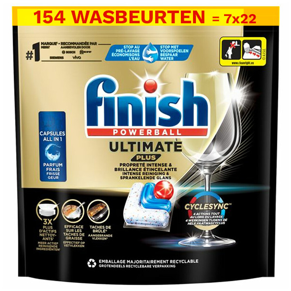 Finish Aanbieding: Finish Ultimate Plus Vaatwastabletten Regular (7 zakken - 154 vaatwasbeurten)  SFI01149 - 1